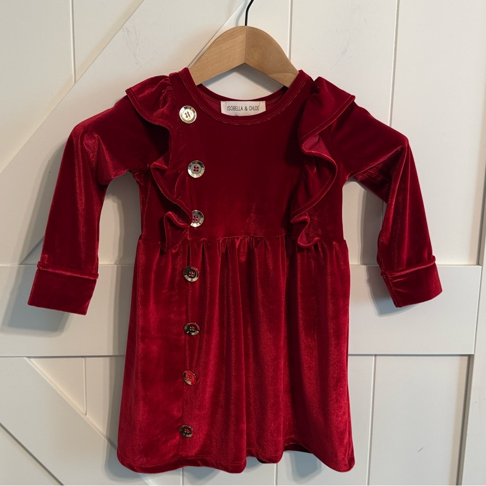 Isobella and Chloe Faux Velvet Dress 4T Gold Buttons Gorgeous